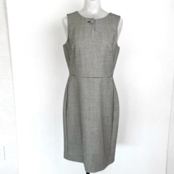 J Crew Wool Sleeveless Sheath Dress Black and White Herringbone Button 6 - Picture 11 of 11